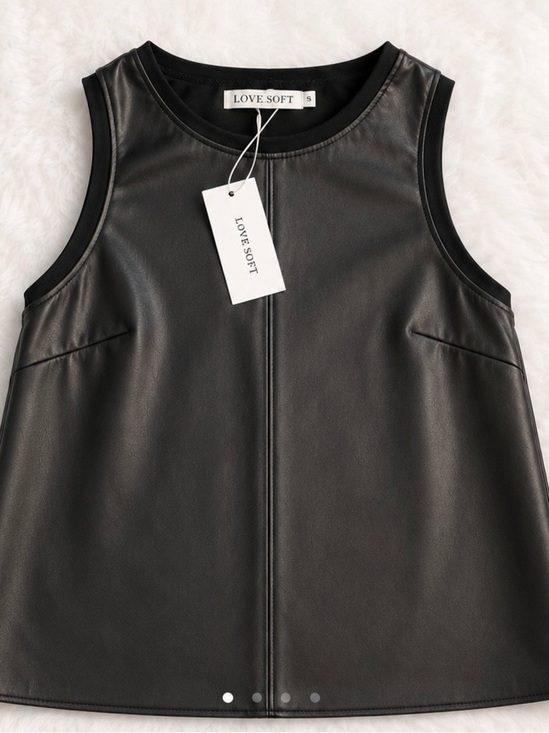 Lovesoft Tops - NWT Love Soft Faux Leather Tank Top Black Sleeveless Vegan Leather Chic Edgy